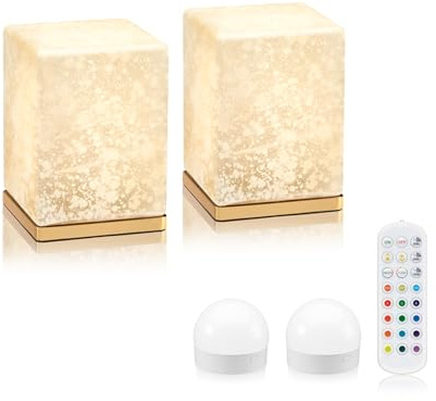 Omniance Delphine Rechargeable Table Lamps Twin Pack, 2 Light Sources | Cordless dimmable colour changing, brass base with marble effect glass, USB C, for restaurant, bar and hotel
