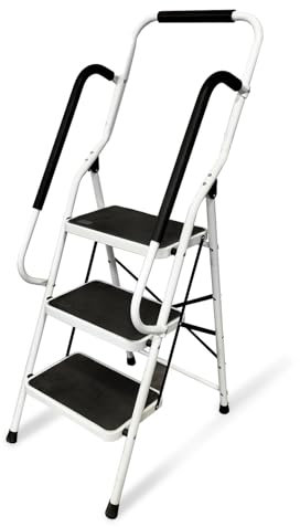 Escabeau avec Main Courante BM TOOLS BMT-ESC-3-MC, 3 marches - Échelle Multi-Usage intérieur et à l'extérieur