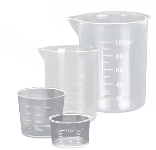 4 Pcs Measuring Jugs,Plastic Measuring Cups,Transparent Graduated Beaker for Lab Household Kitchen Cooking Baking Liquid Medicine Measure Tool-10,20,50,100ml