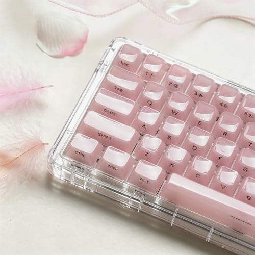 LQXQ Jelly keramiska tangenter stil, QWERTY klar rosa MDA-profil, transparent sidotryck, 60 65 75 100 procent för ANSI US Cherry MX mekaniska tangentbord (endast tangentkåpor)