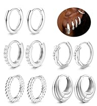 Diamday 5 Paare Creolen Ohrringe Versilberet Chunky Creolen Silber Damen Hypoallergen Knorpel Huggie Sleeper Ohrring Set Zirkonia Lobe Helix Daith Leichter Piercing Ohr Silber Schmuck 8/10MM