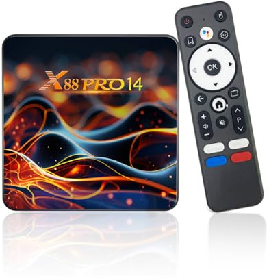 Android 14.0 TV Box, 2025 TV Box 4K avec 2 Go RAM 16 Go ROM RK3518 Quad-Core 64bit Cortex-A53 Mali 450 MP2 GPU Support Bluetooth 5.0, Wi-Fi double bande, 10/100M Ethernet HDR10