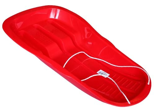 Indigo® Red Plastic Snow Sledge with Rope – Heavy Duty Toboggan Sleigh for Kids & Adults – Fast Winter Sledging Fun (Red)
