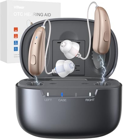 Villear OTC Hearing Aids, Hearing Aids for Seniors, Upgraded 11-Level Volume Control, 16-Channel Digital Chip for Clear Sound and Intelligent Noise Reduction, Rechargeable with 1-Week Use