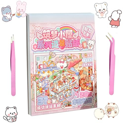 HTTDSLF 20 Sujets Autocollants de Scène, 3D Stickers Scene Miniature, Autocollants 3D House Stickers pour Soulager le Stress et Passer le Temps, avec 2 Pincette, Cadeau Parfait