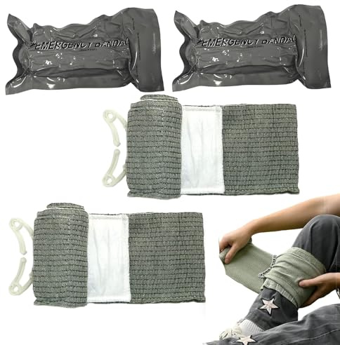 2 Pièces Bandage Israélien, pansements de compression d'urgence,Israël Bandage Pansement Israelien Trauma Bandage d'urgence pour l'extérieur, la randonnée, le camping, les opérations de sauvetage
