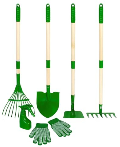 Juego de Jardinería para Niños - Set de Excavación con Mango de Madera,Set de Rastrillo y Pala Infantil,para Niños y Niñas de 3 Años en Adelante, para Jardín, Patio, Parque, Playa, y