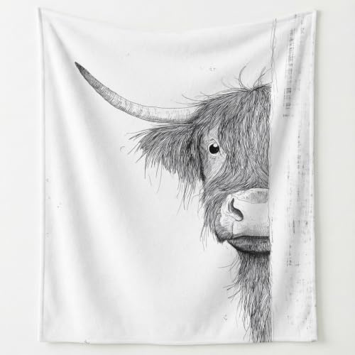 Modern lekfull flanellfilt, gosig filt, 130 cm x 150 cm, nordisk rustik, enkel, bondgård, djur, Highland, nötkreatur, supermjuk, filt, varm, fluffig, tryckt filt, mikrofiberfilt, soffilt,