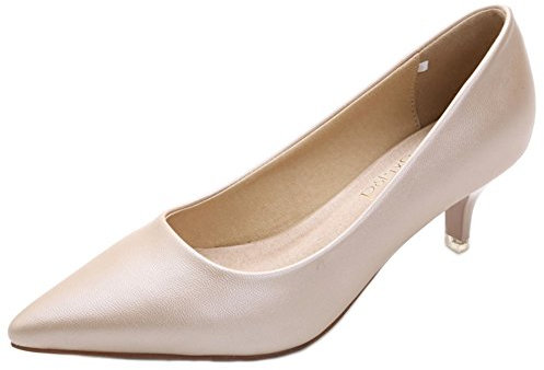 WUIWUIYU Women's Girls' Fashion Pointed Toe Kitten Heel Pump Shoes Size 3 Gold Biege