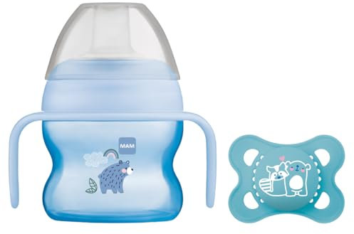 MAM Starter Cup and MAM Handles with 0+ Months Start Soother, Baby Cup for 4+ months, Baby Feeding, 1x 150 ml, Blue (Designs May Vary)