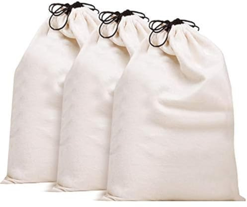 MISSLO Set of 3 Cotton Breathable Dust-Proof Drawstring Storage Pouch Multi-Functional Bag，Beige (Pack 3 L)