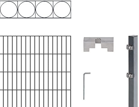 Alberts 668419 Doppelstabmattenzaun »Oslo« als 32 tlg. Zaun-Komplettset | verschiedene Längen und Höhen | kunststoffbeschichtet, anthrazit | Höhe 120 cm | Länge 12 m