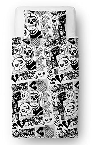 Official Fortnite Duvet Cover Fanzine Design | Grey Reversible 2 Sided Bedding Duvet Cover, Official Merchandise with Matching Pillow Case (Single)