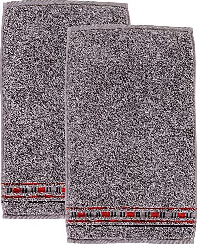 Erwin Müller Gästetuch 2er-Pack - Achern grau/rot Größe 30x50 cm - 500g/m² - schnell trocknend, extra saugstark, beidseitige Schlaufen