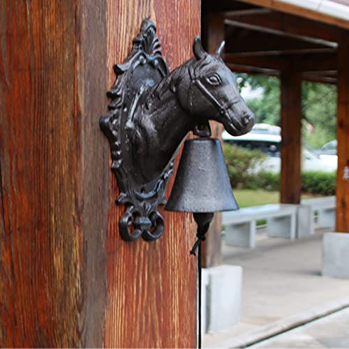 Cloche Porte D'entrée Surdimensionné Cloche Murale en Fonte, Panneau avec Une Grosse Tête De Cheval, Cloche De Porte Tremblante pour Porte D'entrée École Café, Cloche De Table Rustique