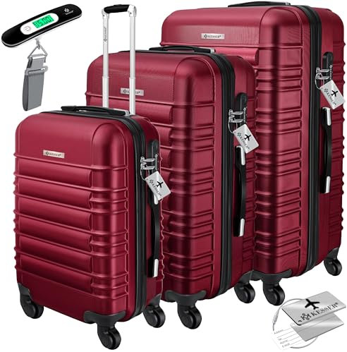 KESSER® 3tlg. Hartschalenkofferset Hartschalenkoffer Reisekoffer Set Reisekofferset Trolley Koffer 4 Rollen ABS-Hartschale Teleskopgriff Inkl. Kofferwaage + Gepäckanhänger Rollkoffer Schloss, M-L-XL