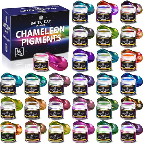 Chamäleon Glimmerpulver, 28 Gläser Farbwechsel-Glimmerpulver-Set, Farbwechsel-Glimmer für Epoxidharz, Becher, Chrom-Pigment für Nägel, Malerei, Schleim, Chamäleon-Pigment, holografisches Glimmerpulver