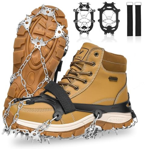 Udbrud Steigeisen für Bergschuhe, 1 Paar Anti Rutsch Schuhspikes Spikes für Schuhe mit 24 Zähne Winter Grödel für Schuhe Edelstahl rutschfeste Eisspikes für Wandern Trail Trekking Winter Outdoor (L)