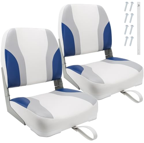 Low Back Boat Seat, Folding Boat Seats 2 pack, Portable Fishing Boating Seats, Foldable Boat Chairs, Seats for Boat Cabin Seat, Screw Included (Light grey/blue/white)