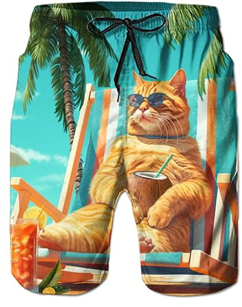 Loveternal Homme Short de Bain Séchage Rapide 3D Printed Shorts de Plage Été Beach Shorts