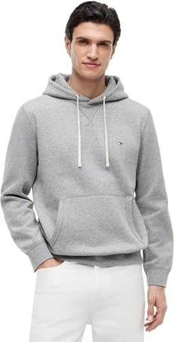 Tommy Hilfiger herr ESSENTIAL FLEECE HOODY MW0MW37230, pullover huvtröja, grå, S, Grå (medium grå ljung), S
