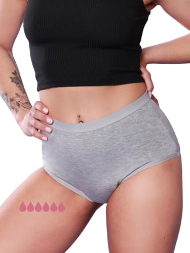 Taynie Comfort Bamboo Ultra Period Underkläder Tung Blödning - Menstruationsunderkläder - 6 tamponger, periodtrosor upp till 12 timmar, upp till 60°C (DE/NL/SE/PL, Numerisk, 44, Vanlig, Grå)