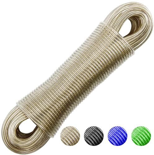 Filo per bucato extra forte, 20 m, per la casa, il giardino e il campeggio, robusto cavo per la biancheria in poliestere e rivestimento in plastica