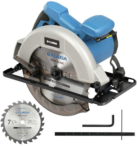 G LAXIA Circular Saw, 1400W 6000 RPM High-Speed Pure Copper Motor Electric Saws with 185mm Saw Blade，Adjustable Cutting Depth and Angle: 62mm (90°)-48mm (45°), Ideal for Wood Cutting Corded