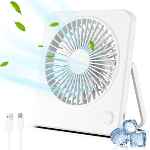 Hianjoo Mini Ventilateur de Bureau, Portable Ventilateur, 3 Vitesse Ventilateurs de Table avec Type C Câble pour Étudier, Travailler, Dormir- Blanc