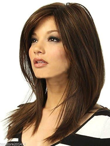 Lange Glatte Braune Synthetische Perücke für Frauen, Party und Cosplay Kostümperücke Natürlich Aussehende Hitzebeständige Faser Perfekt für Halloween Themenveranstaltungen und Cosplay Partys.