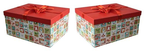 2er Set Faltbare Geschenkboxen Weihnachten – 37x28x18 cm | Hochwertige Box mit Deckel & Schleife | Große Aufbewahrungsbox Geschenkverpackung „Vorfreude“ – Stabil & Wiederverwend
