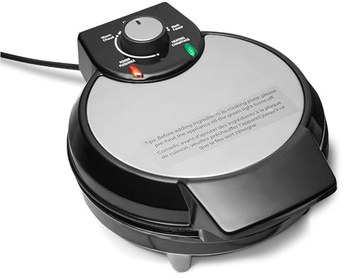 Amazon Basics Belgian Waffle Maker with Round 20cm Ceramic Non-Stick Plate, Browning Control, Black