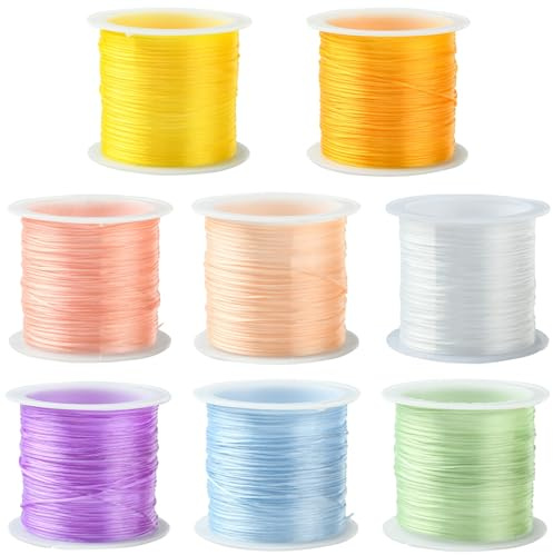 UR URLIFEHALL 8 Rolls 8 Colours Elastic Thread 0.6mm Elastic String Stretchy Thread Beading Cords for Bracelet Necklace Jewellery Making Crafts