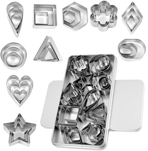 KFHENSOMR 30Pcs Metal Cookie Cutter Set Stainless Steel Cookie Cutters with Box Shapes Baking Set Molds Cutters Including Round Heart Star Flower Geometric for Baking Biscuits and Mini Cutter Molds