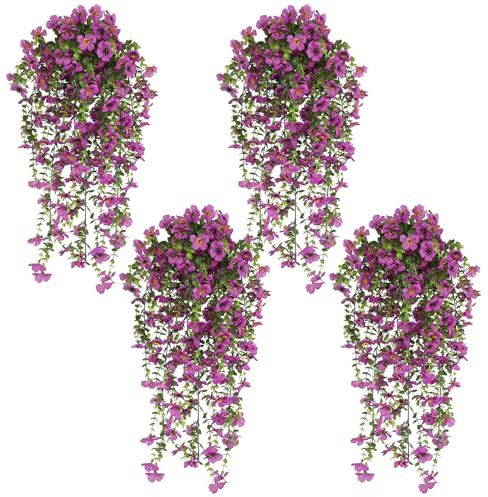 ZHIQIN 4 Pezzi Fiori Artificiali Appesi Fiori Glicine Artificiali Piante Artificiali Appese Realistici 77 CM fiorie finti da Esterno per Matrimonio Patio Balcone Giardino Parete (Viola)