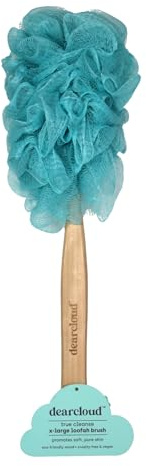 dearcloud True Cleanse Loofah Brush – Long Handle Scrubber (Teal)