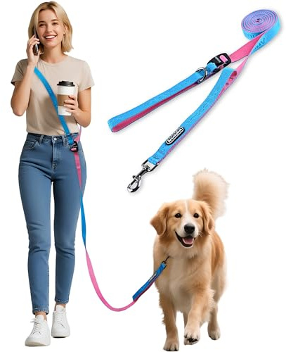 Anccoplus Hands Free Dog Leash, Multifunctional Crossbody Running for Dogs, Ultra-Light Dog Training Leash with Secure Clip, Short & Long Leashes, Adjustable Service Dog Leashes (Aqua Pink)