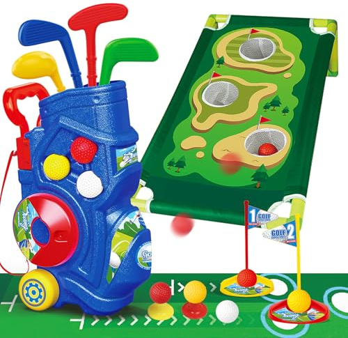 Toddler Golf Set Toys for Kids, Kids Toddler Golf Clubs with 7 Balls, Golf Board & Putting Mat, Toys Gifts for 3 4 5 6 Year Old Boys, Christmas Birthday Gifts for Kid