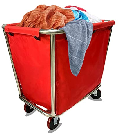 Carrello portabiancheria commerciale resistente con ruote, carrello in lino rosso per casa, hotel e pulizie, bidoni e carrelli per una pulizia efficiente