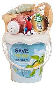 Simba Juego de Cubos de Reciclaje para bebé (16 cm) – Juguete de Playa para niños, Juego de Arena de 6 Piezas con Cubo, regadera, Molde, Pala y rastrillo de Materiales reciclados