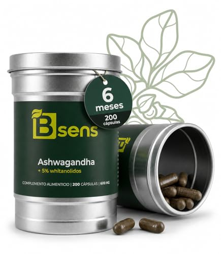 Ashwagandha 600 Mg 5% Withanólidos de Alta Concentración Adaptógeno Natural con enfoque en Estrés Cortisol y Recuperación Energia Diaria para Rutina Activa Equilibrada Hecho en España 200 Cápsulas