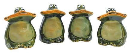 Juego de 4 Ranas Decorativas, Ranas de jardín, Ranas, Ranas para jardín, terraza o Estanque, Figuras de Rana de cerámica, sentadas, barnizadas en Verde Oscuro, tamaño: 4 x 4 x 6 cm Aprox. (Largo x