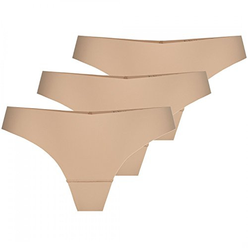 Nina von C. 3 x Damen Secret Basic String Tanga Sport Farben zur Auswahl, Grösse:L - 40, Farbe:Caramel/Nude