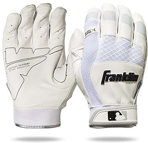 Franklin Sports MLB Baseball-Schlaghandschuhe – Shok-Sorb X Schlaghandschuhe für Baseball + Softball – Erwachsene + Jugendliche gepolsterte Schlaghandschuhe, Nicht stechen, Weiß, Größe S