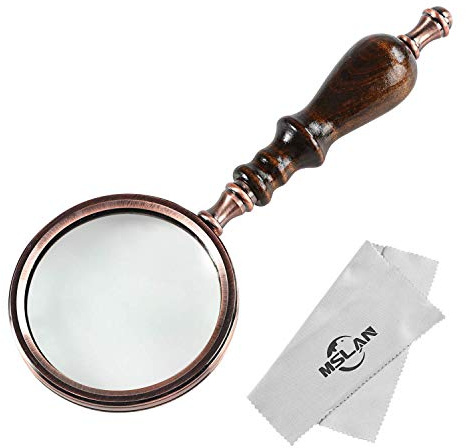 Lupe 10 fache antiker Bronze Handlupe mit Holzgriff und echtem Glas, Ideal Leselupe für Senioren, Makuladegeneration