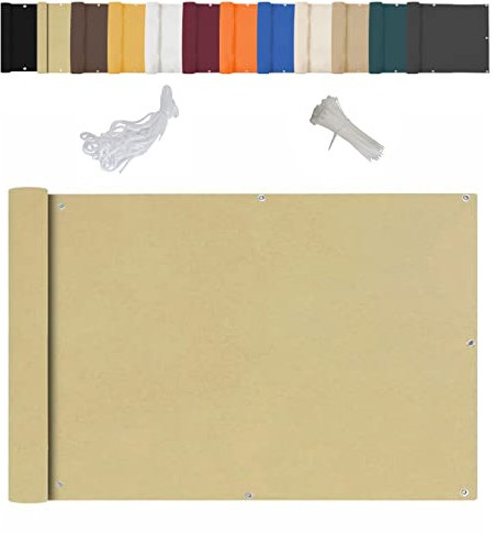 Linmssd Revestimiento para Balcón, Pantalla de Privacidad, Transpirable, Resistente al Calor de Secado Rápido con Cables y Cuerdas Ideal para Balcón, Piscina - Beige 70x250cm