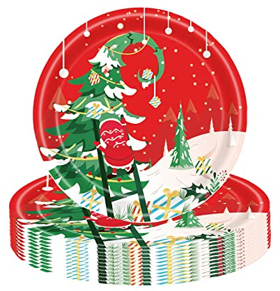 Christmas Party Paper Plates 18cm,16Pc Winter Snowflakes Santa,Snowman,Elk,Gingerbread Man Disposable Paper Plate Christmas Tableware Decor for Winter Holiday Birthday Xmas Party Supplies Decorations