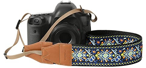 MoKo Correa de Cámara, Correa Universal Vintage Tejida Ajustable para Hombro y Cuello para Cámaras Digitales Nikon/Canon/Sony/Minolta/Panasonic/SLR/DSLR Videocámaras Binoculares, Azul de Vendimia