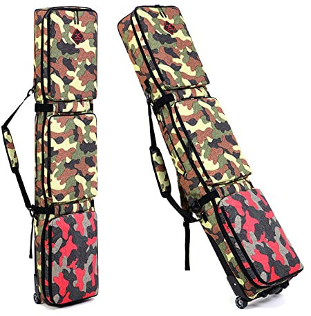 Skitasche mit Multifunktionsrädern für Reisen, Klettern, Camping, große Kapazität, wasserdichte Einzel-/Doppel-Snowboardtasche mit 3 Aufbewahrungsfächern, für Skischuhe,