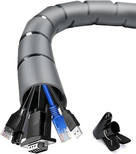shinfly Guaina Cavi Elettrici 2x3m, Diametro di 22+28mm, Grigio, 6m Raccogli Cavi Copricavo, Nascondi Cavi Scrivania TV con Attrezzi e Clip di Fissaggio, Copri Cavi per Filo Elettrici di TV/PC